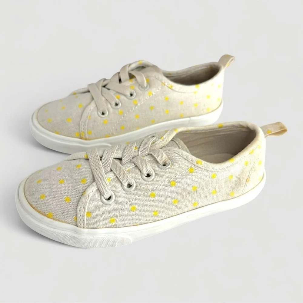Girls Old Navy Lace-Up Yellow Polka Dot Canvas Sneakers Toddler Size 9